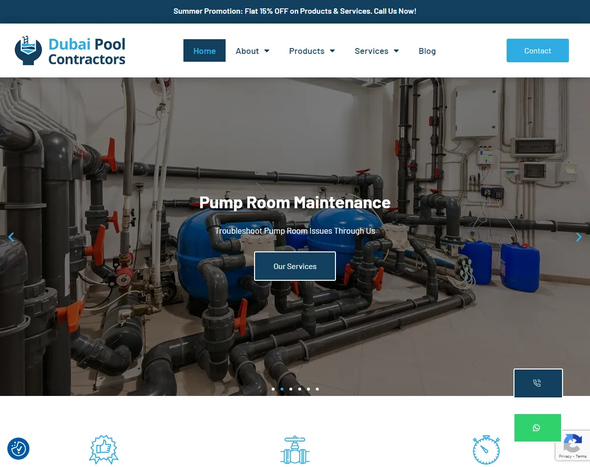 dubai pool contractors website screenshot